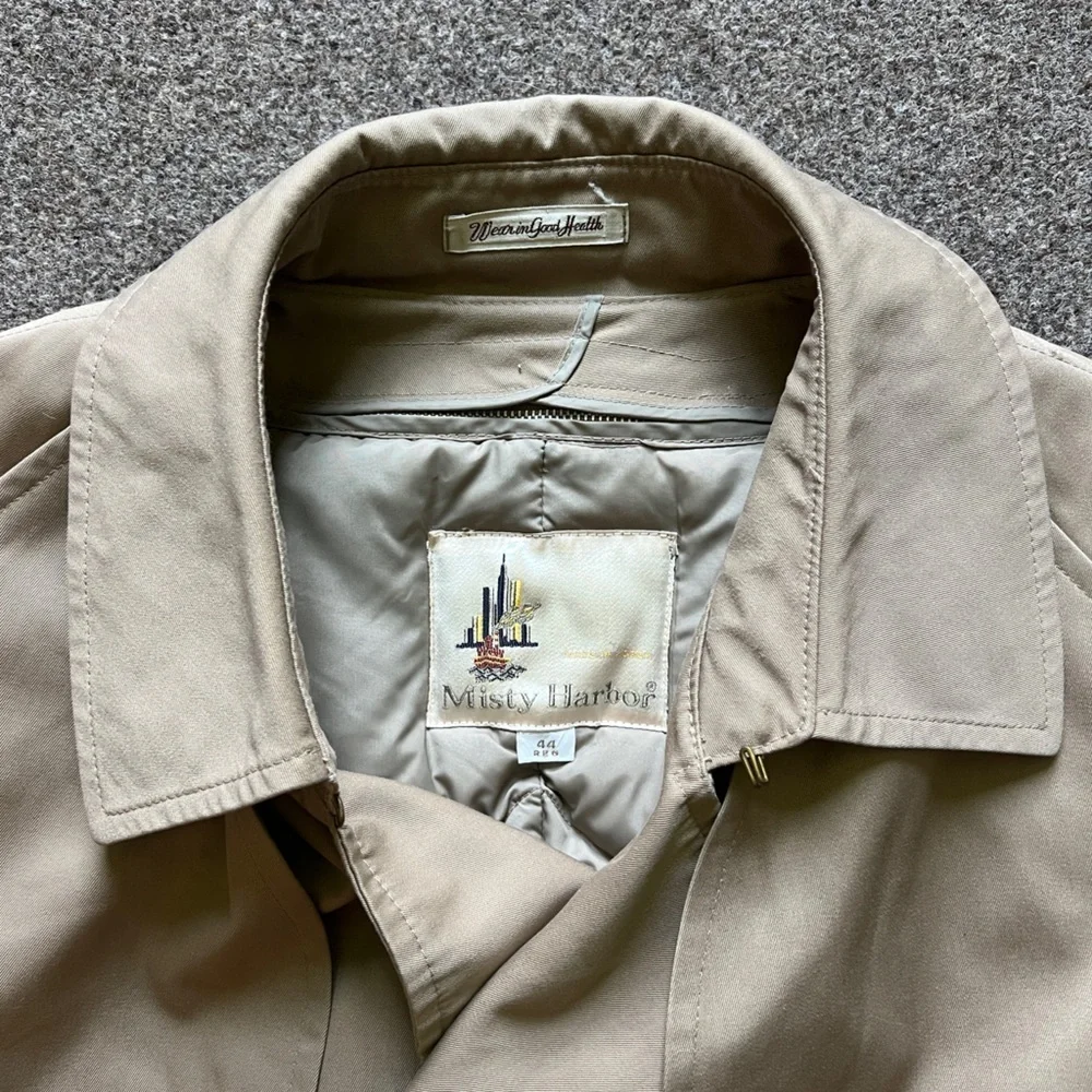 Vintage Double Breasted Belted Trench Coat Mens 44R Removable Down Puffer Lining